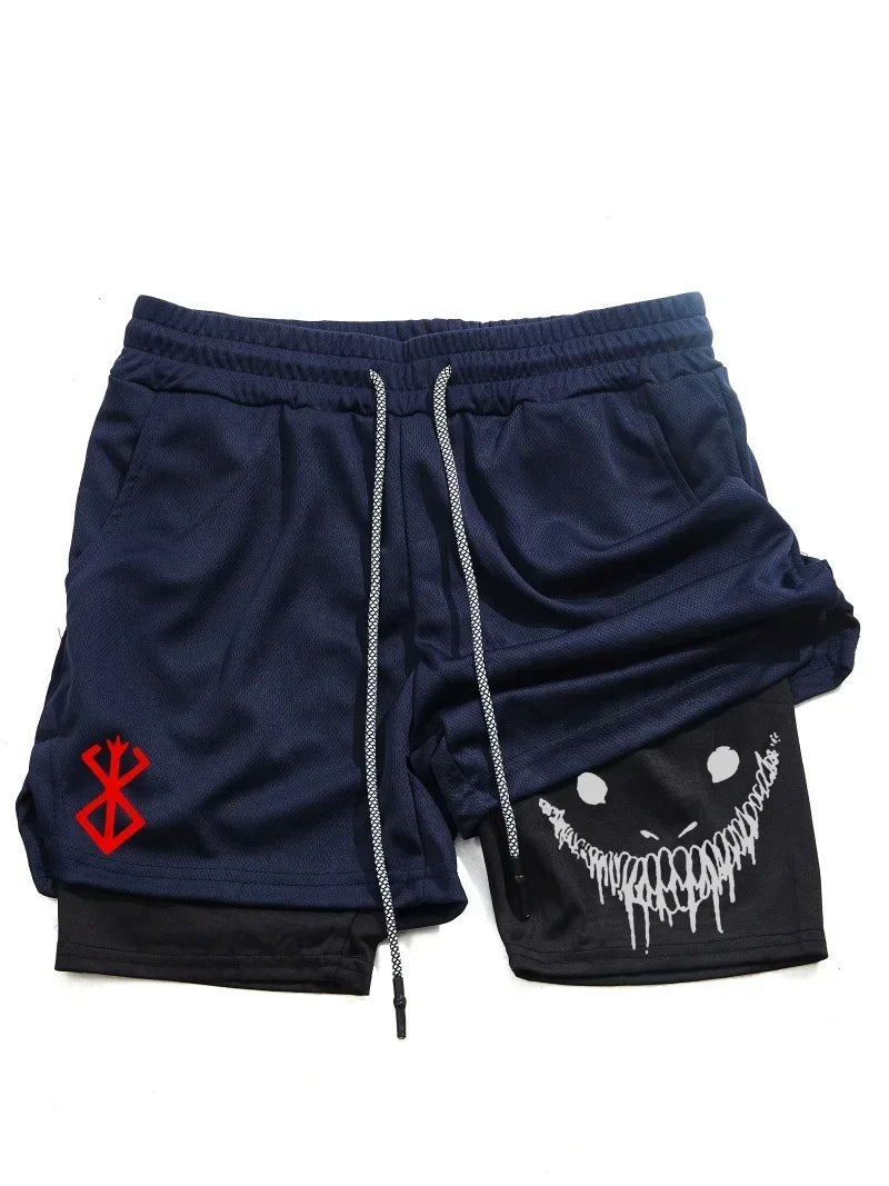 Berserk - Men's 2-in-1 Gym Shorts, Stretchy, Compression, Breathable